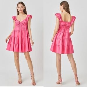 NWT Endless Rose Tiered Mini Dress Fuchsia